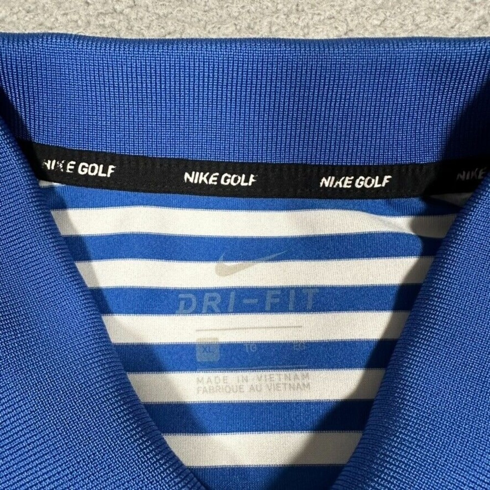 Nike Shirt‎ Mens XL Blue Striped Golf Polo Performance Stretch Dri-Fit Casual - Picture 10 of 11